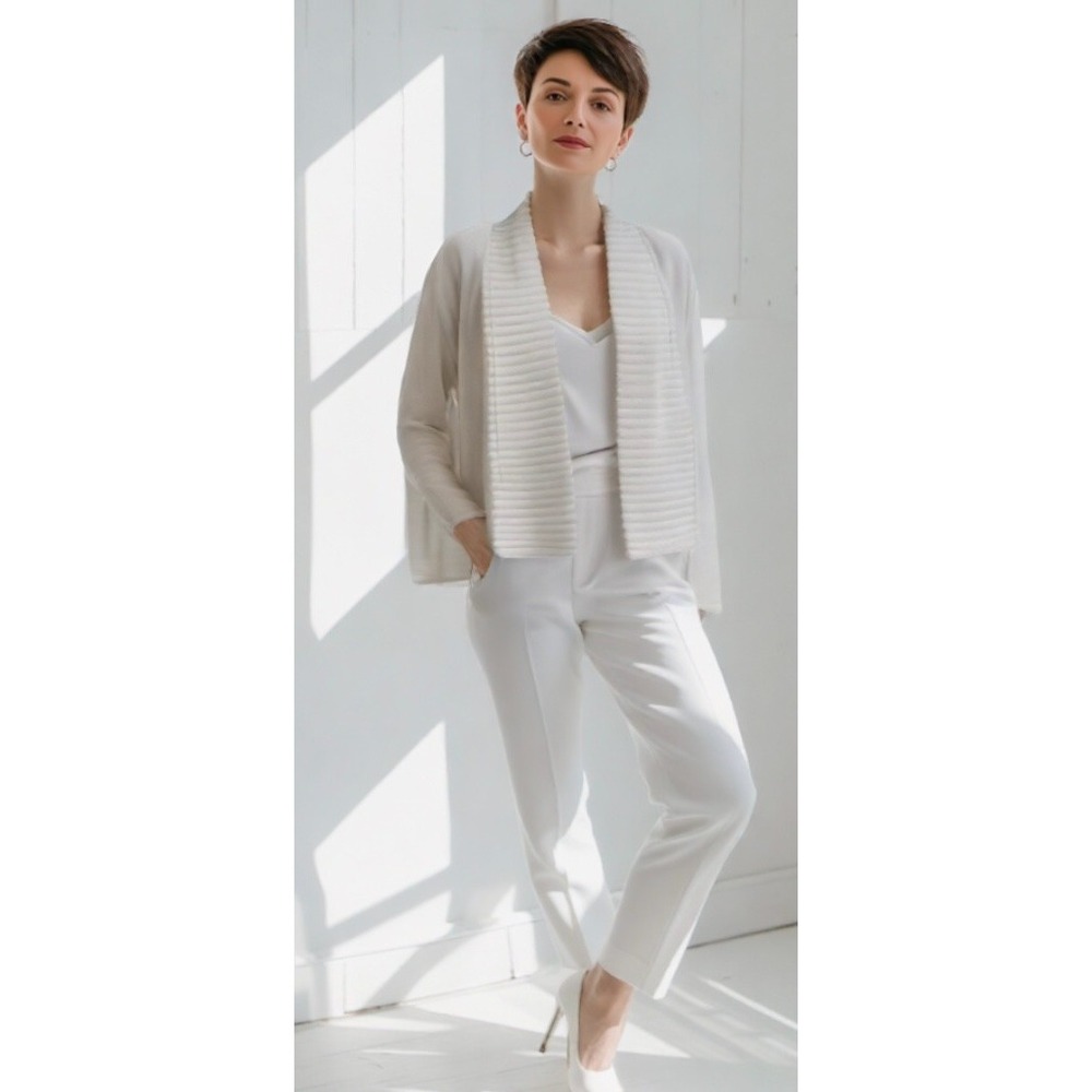 White House Black Market Wool Blend Cardigan Sweater Open Front Ivory Size Small